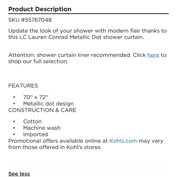 LC Lauren Conrad Metallic Dot Design Shower Curtain - Picture 3 of 12